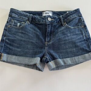 PAIGE Jimmy Jimmy Candace Blue Denim Shorts with Brown Label